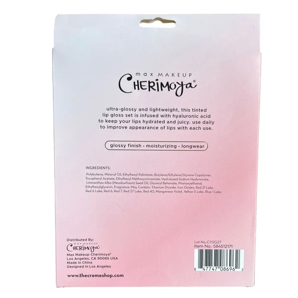 Max Makeup Cherimoya Tinted Glossy Lip Oil Trio Watermelon Hyaluronic Acid